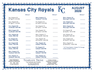 August 2020 Kansas City Royals Printable Schedule