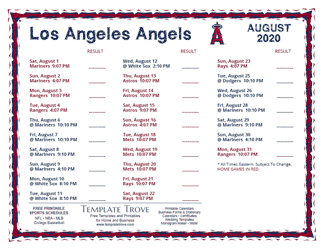 August 2020 Los Angeles Angels Printable Schedule