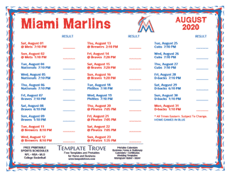 August 2020 Miami Marlins Printable Schedule