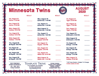 August 2020 Minnesota Twins Printable Schedule