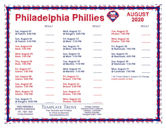August 2020 Philadelphia Phillies Printable Schedule