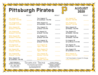 August 2020 Pittsburgh Pirates Printable Schedule