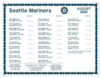 August 2020 Seattle Mariners Printable Schedule