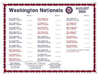 August 2020 Washington Nationals Printable Schedule