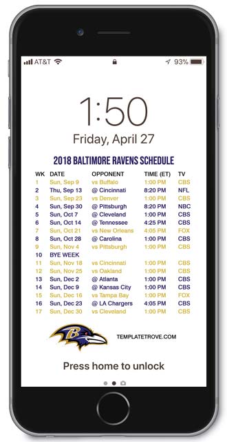2018 Baltimore Ravens Lock Screen Schedule