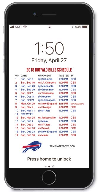 2018 Buffalo Bills Lock Screen Schedule
