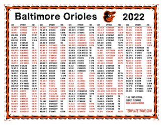 Central Times 2022 Baltimore Orioles Printable Schedule