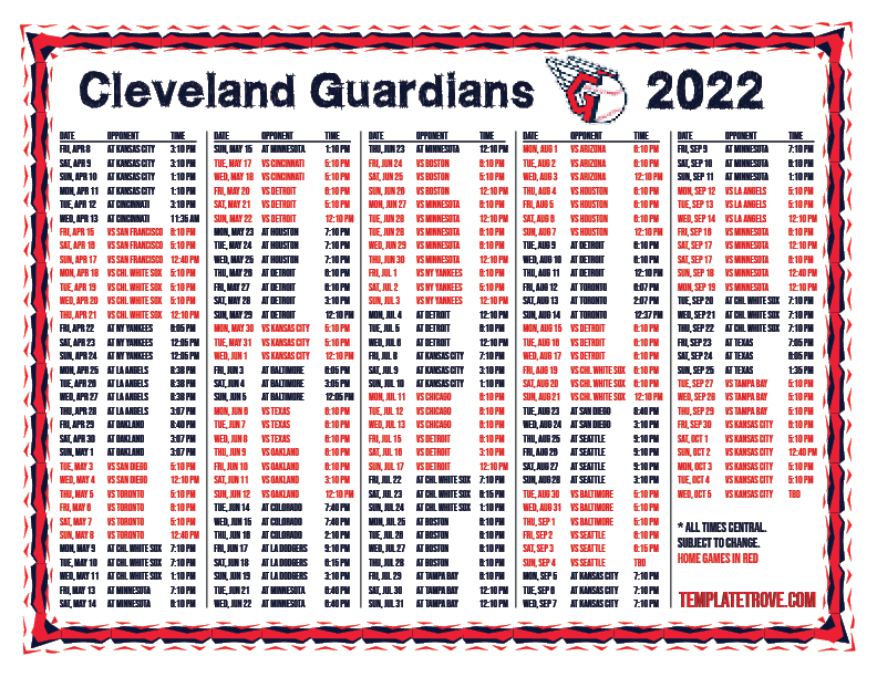 Cleveland Guardians Schedule 2022 September