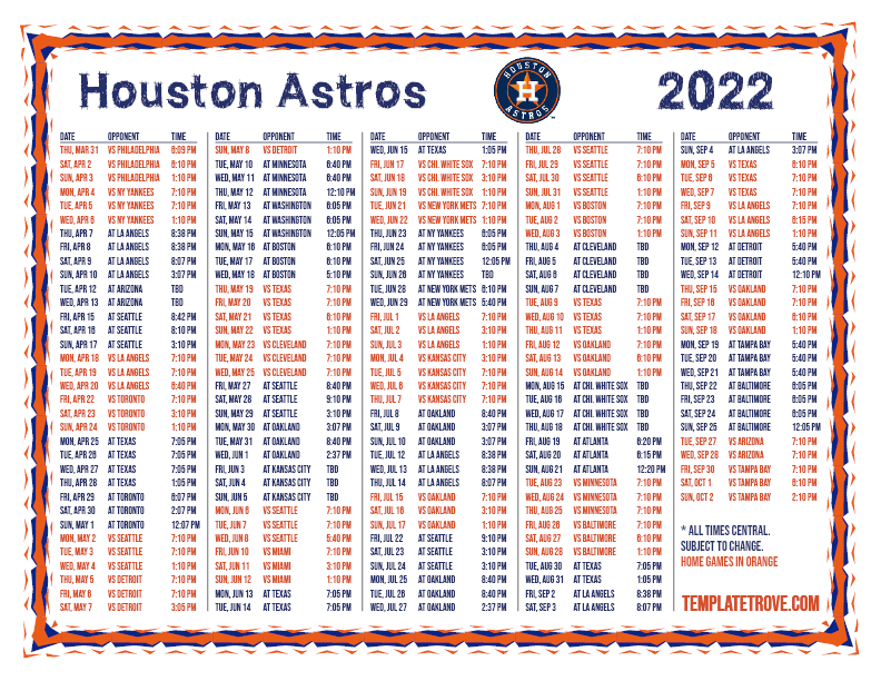 Astros 2022 Printable Schedule - Customize and Print