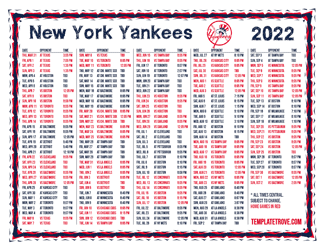 Central Times 2022 New York Yankees Printable Schedule