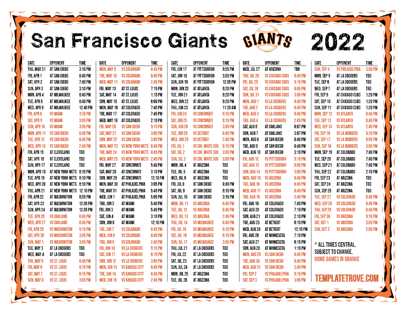 sf giants schedule 2022