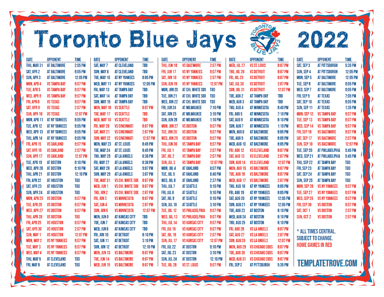 Blue Jays Schedule For The 2022 Season Is Released Images and Photos finder