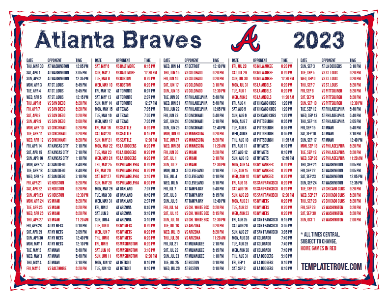 Printable 2023 Atlanta Braves Schedule