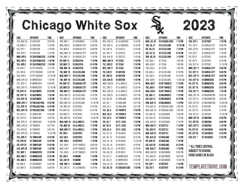 Printable 2023 Chicago White Sox Schedule