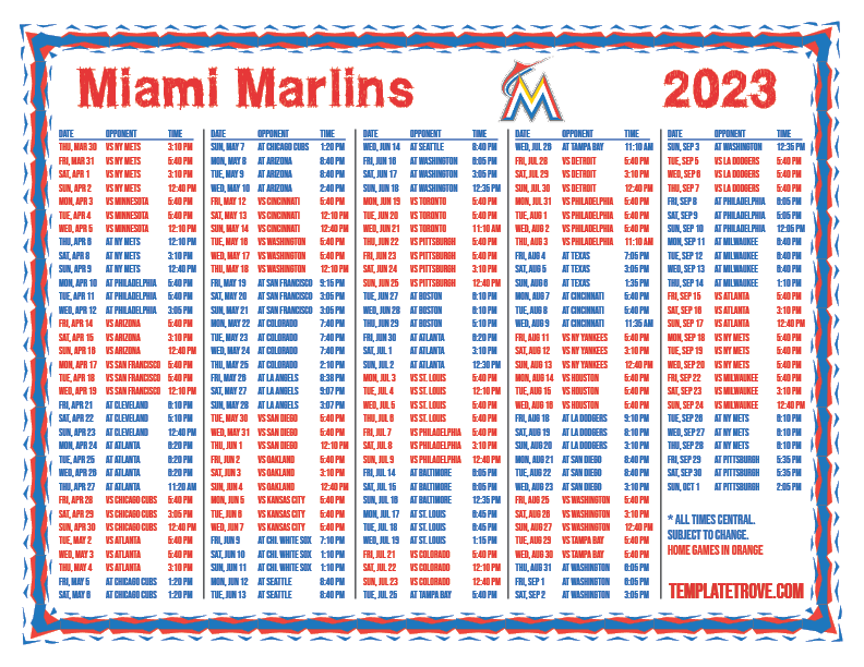 Printable 2023 Miami Marlins Schedule