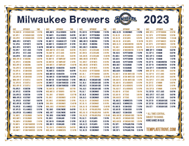 Brewers Schedule Printable Includes Game Times, Tv Listings And Ticket