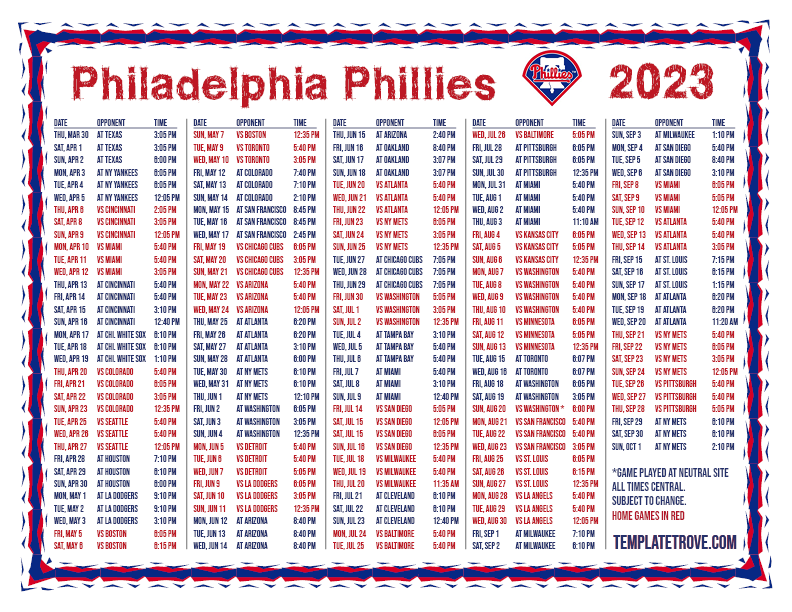 Printable 2023 Philadelphia Phillies Schedule