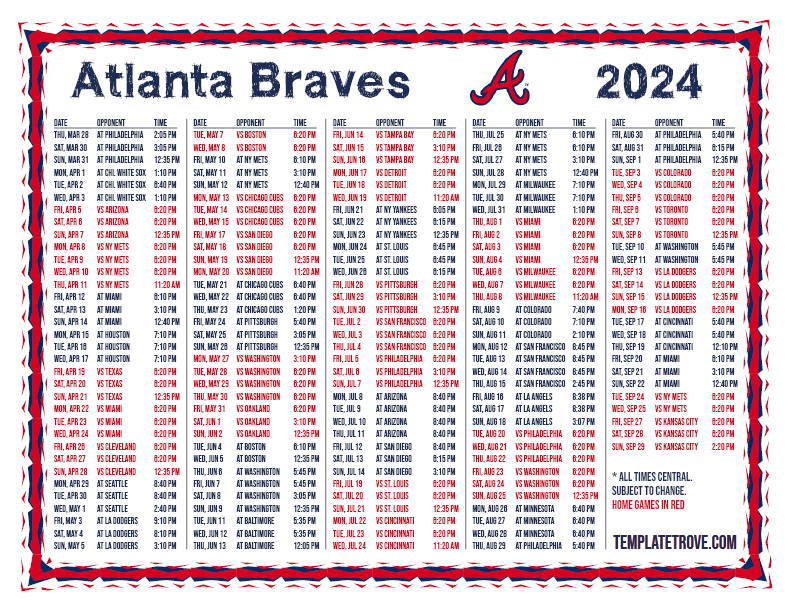 Atlanta Braves Printable 2024 Schedule Saba Ingaberg