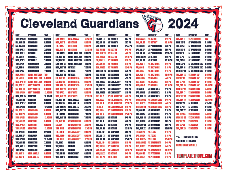 CT 2024 Cleveland Guardians Printable Schedule PNG 