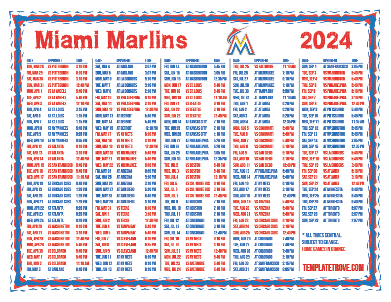 Printable 2024 Miami Marlins Schedule