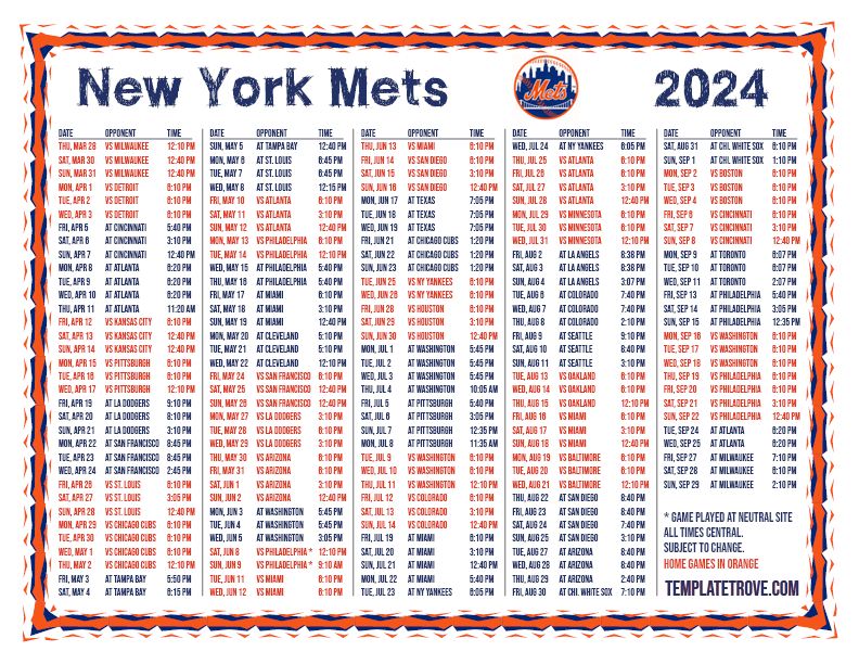 Mets Schedule 2024 Printable Kit Sallyanne