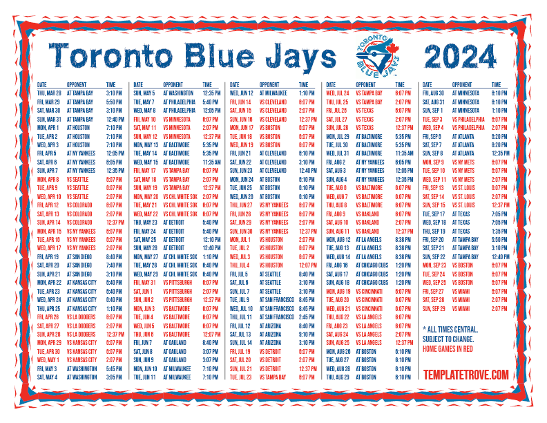 Printable 2024 Toronto Blue Jays Schedule