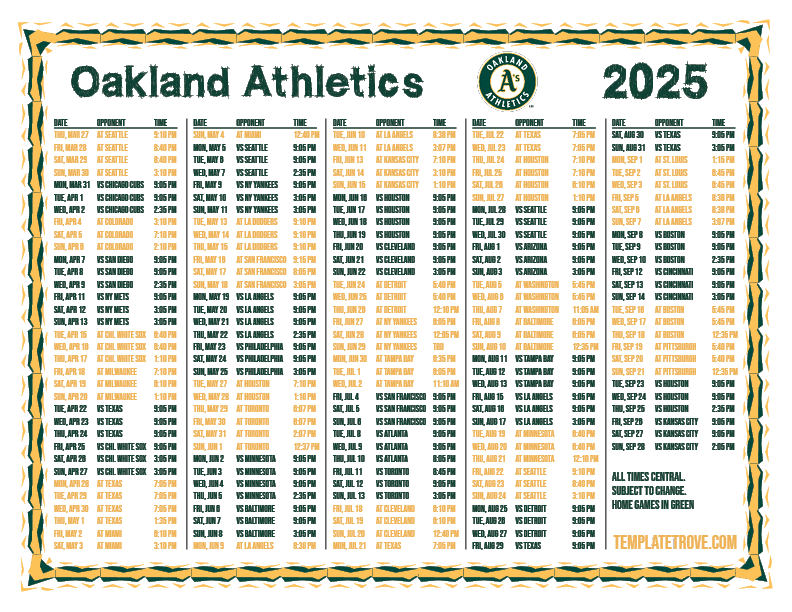 Oakland As Schedule July 2025