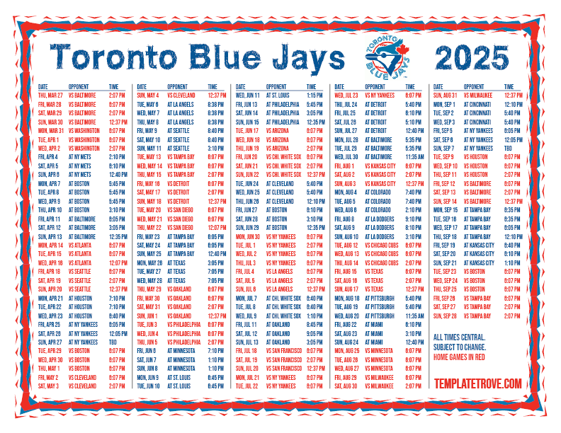 Toronto Blue Jays 2025 Calendar Printable Images References :