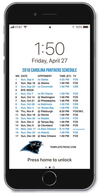 2018 Carolina Panthers Lock Screen Schedule