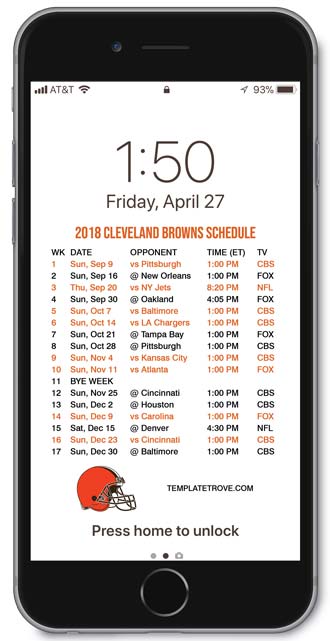 2018 Cleveland Browns Lock Screen Schedule