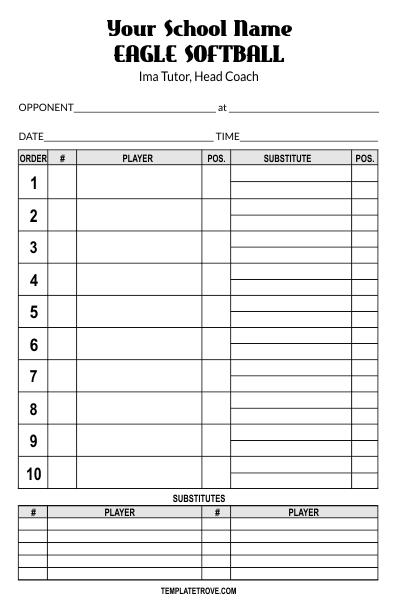 Printable Lineup Cards