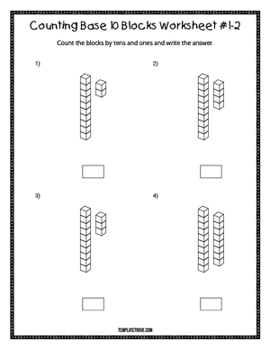 Counting Base 10 Blocks Worksheet #1-2