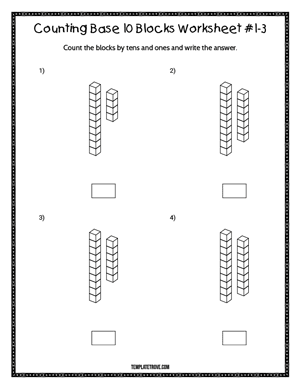 Counting Base 10 Blocks Worksheet #1-3
