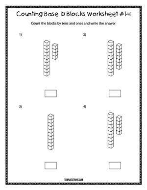 Counting Base 10 Blocks Worksheet #1-4