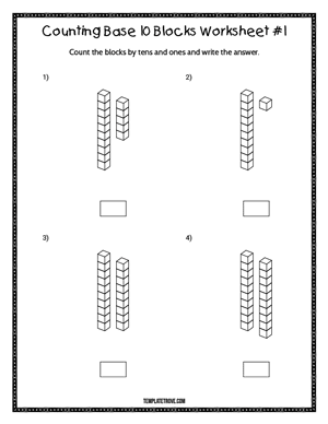 Counting Base 10 Blocks Worksheet #1