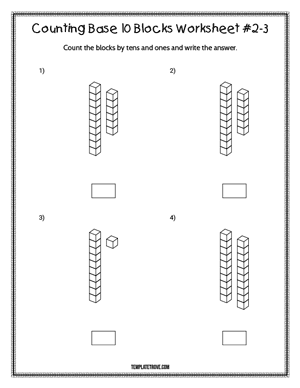 Counting Base 10 Blocks Worksheet #2-3