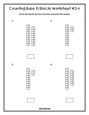Counting Base 10 Blocks Worksheet #2-4