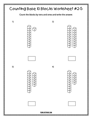 Counting Base 10 Blocks Worksheet #2-5