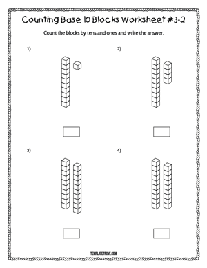 Counting Base 10 Blocks Worksheet #3-2