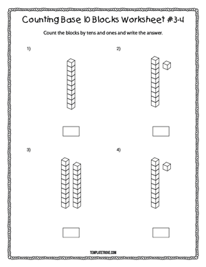 Counting Base 10 Blocks Worksheet #3-4