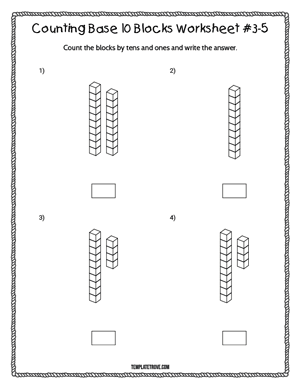 Counting Base 10 Blocks Worksheet #3-5