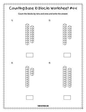 Counting Base 10 Blocks Worksheet #4-4