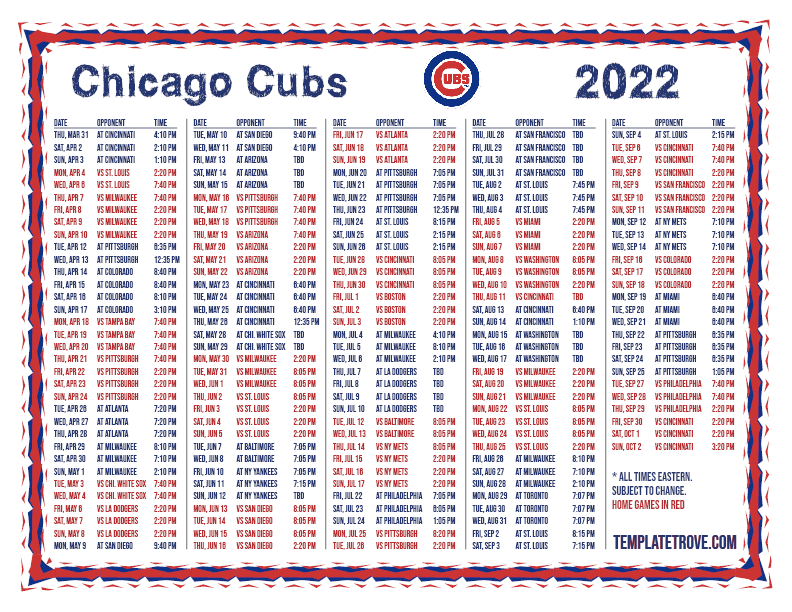 2022 Chicago Cubs Schedule  Southport Corridor News and Events  Chicago  Illinois