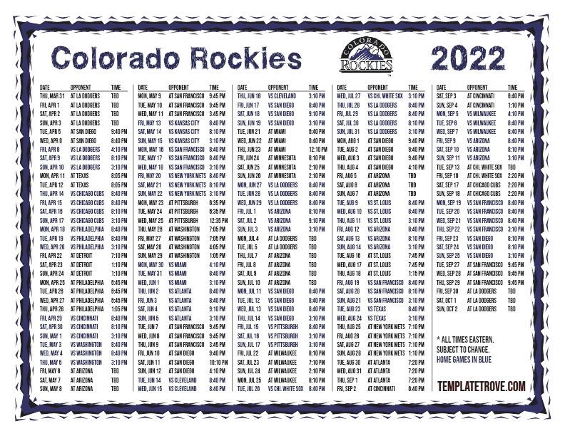 Rockies 2022 Schedule Printable - Customize and Print