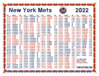 Eastern Times 2022 New York Mets Printable Schedule