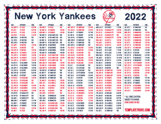 Eastern Times 2022 New York Yankees Printable Schedule