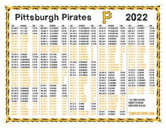 Eastern Times 2022 Pittsburgh Pirates Printable Schedule