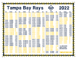 Eastern Times 2022 Tampa Bay Rays Printable Schedule