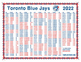 Eastern Times 2022 Toronto Blue Jays Printable Schedule