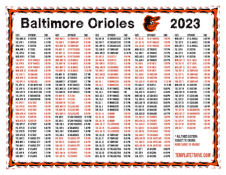 Eastern Times 2023 Baltimore Orioles Printable Schedule